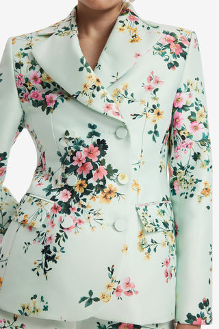 Margaux Double Breasted Fitted Blazer - Posy Print in Mint Blazer 