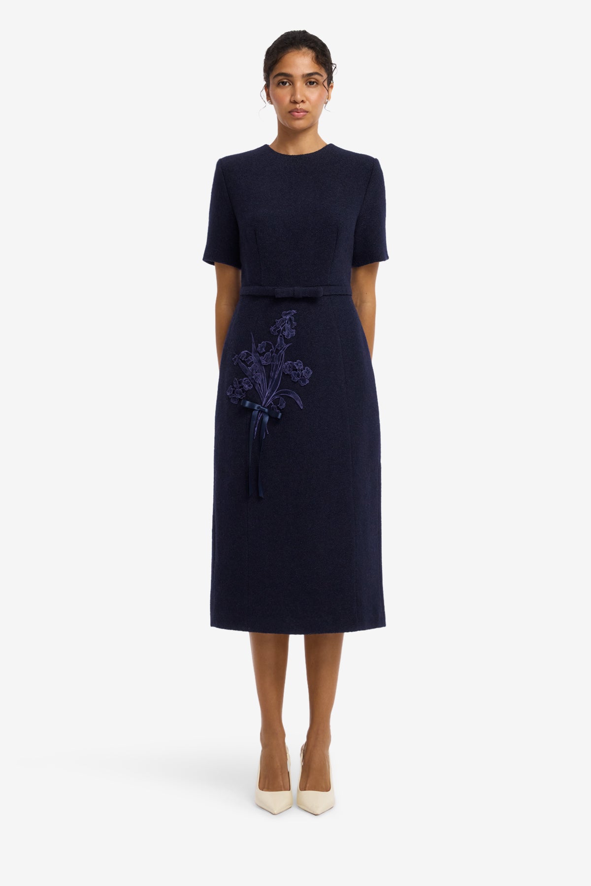 Elizabeth Short Sleeve Tweed Midi Dress - Midnight – LEO LIN