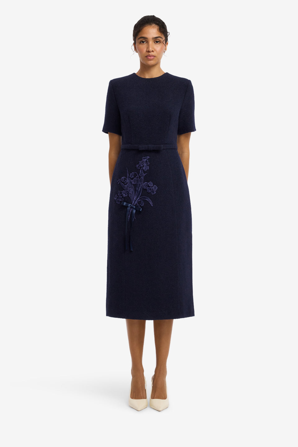 Elizabeth Short Sleeve Tweed Midi Dress - Midnight Midi Dress