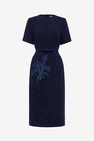 Elizabeth Short Sleeve Tweed Midi Dress - Midnight Midi Dress