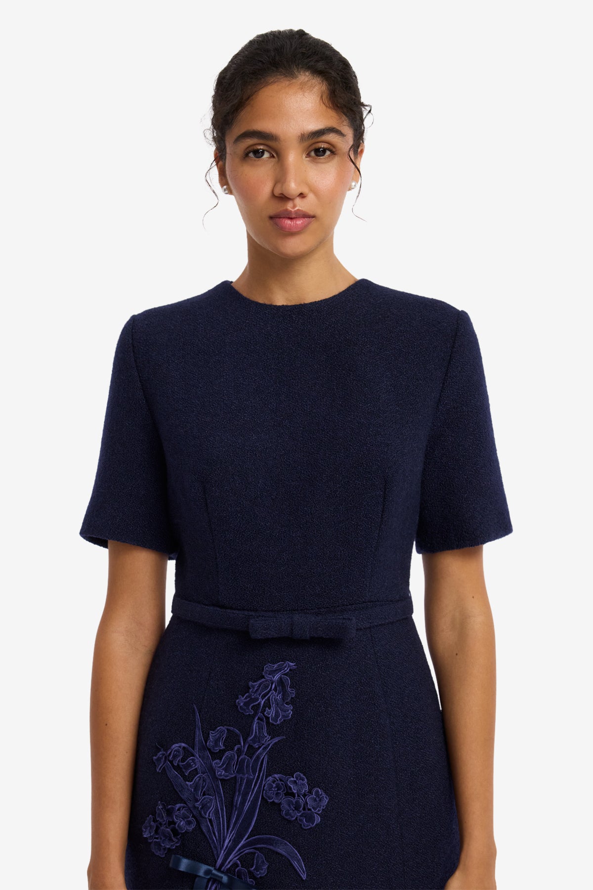 Elizabeth Short Sleeve Tweed Midi Dress - Midnight – LEO LIN
