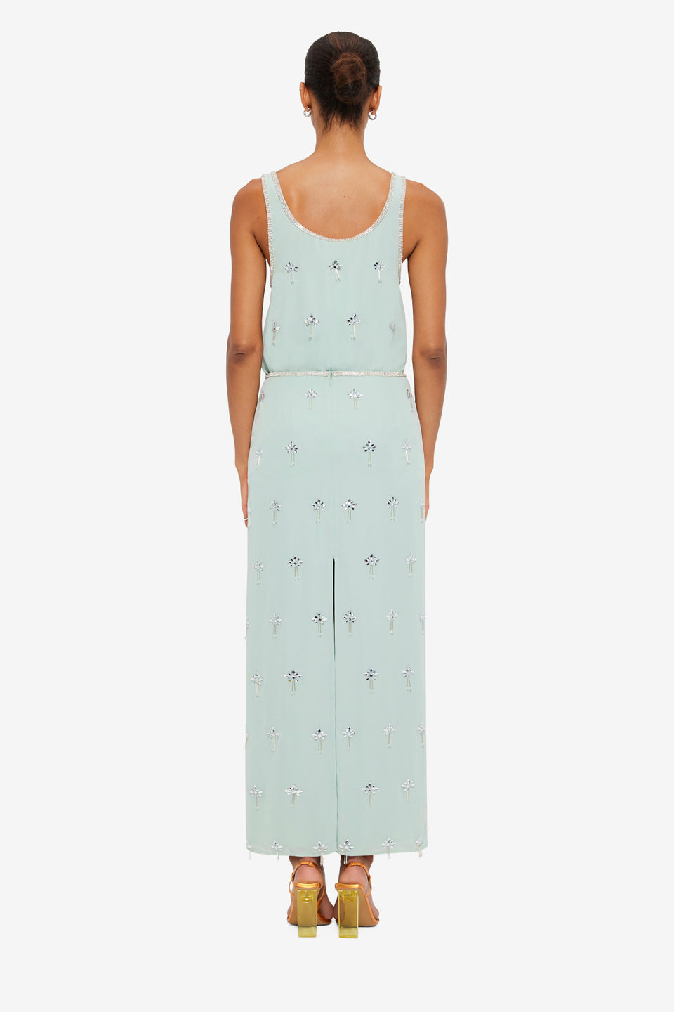 Exclusive LEO LIN Clémentine Embellished Maxi Skirt in Pistachio