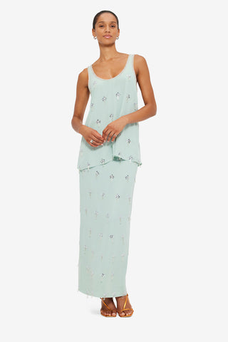 Exclusive LEO LIN Clémentine Embellished Maxi Skirt in Pistachio