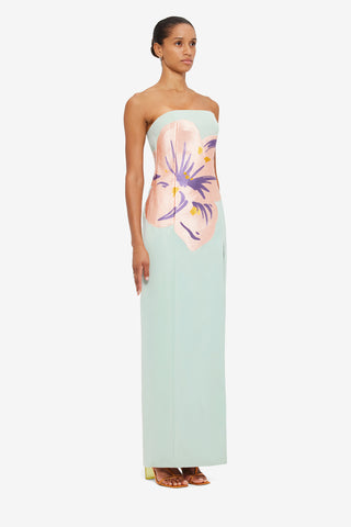 Exclusive Leo Lin Clémence Embroidered Split Maxi Dress in Hibiscus in Pistachio