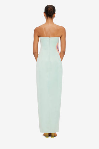 Exclusive Leo Lin Clémence Embroidered Split Maxi Dress in Hibiscus in Pistachio