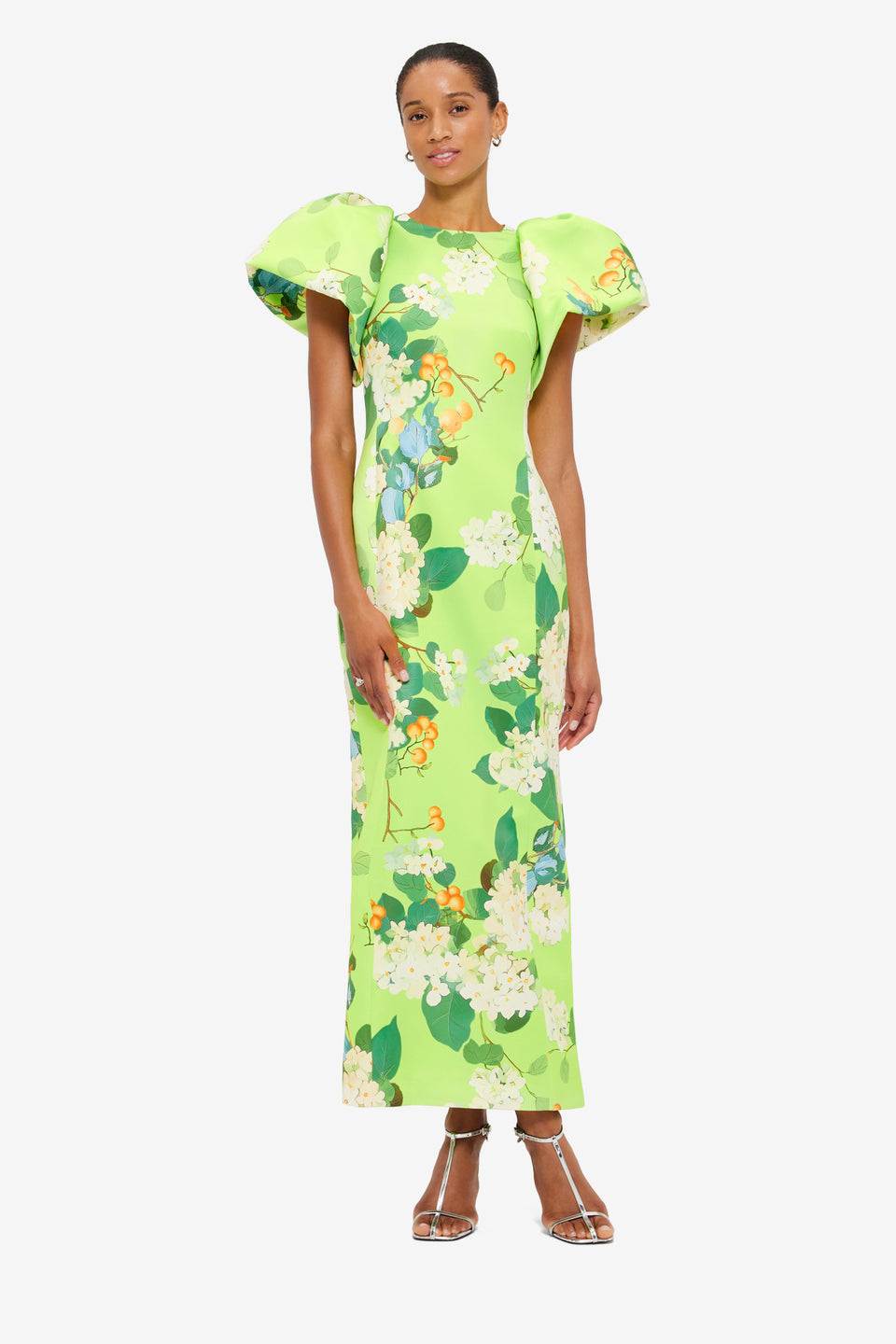 Exclusive Leo Lin Lucinda Maxi Dress in Hydrangea Print in Lime