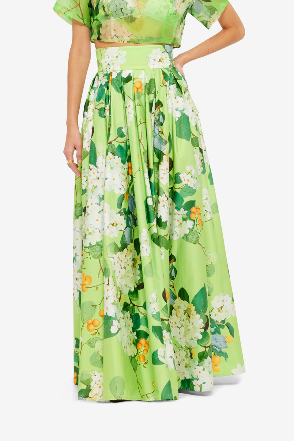 Exclusive Leo Lin Valerie Maxi Skirt in Hydrangea in Lime