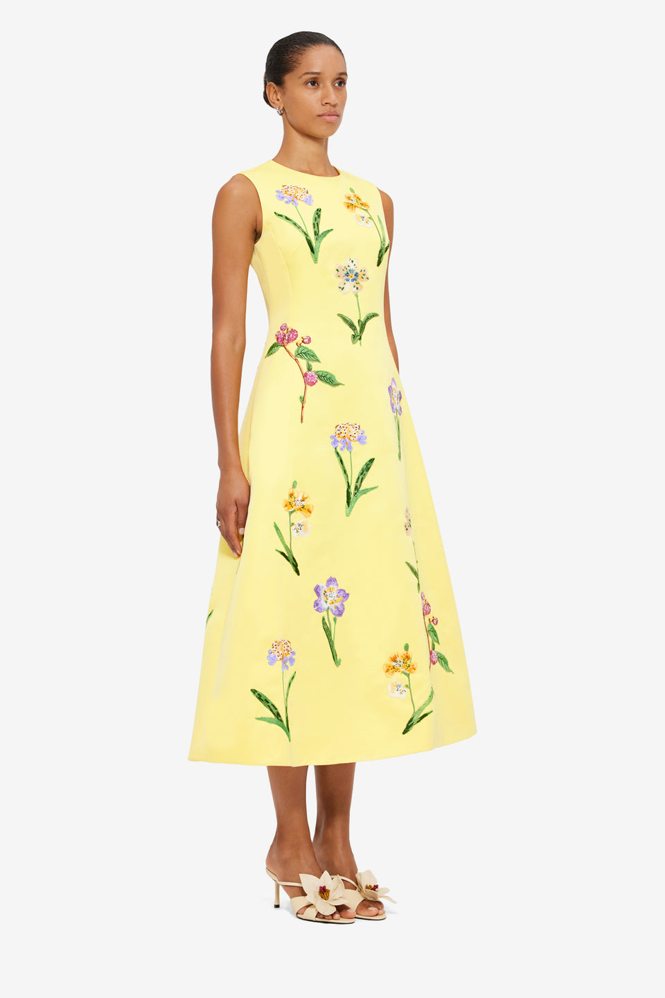 Exclusive LEO LIN Cleo Midi Dress in Wild Flower in Sorbet