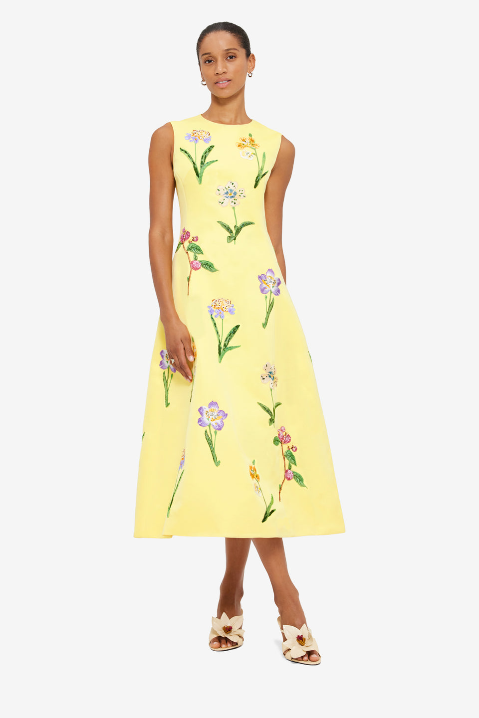 Exclusive LEO LIN Cleo Midi Dress in Wild Flower in Sorbet