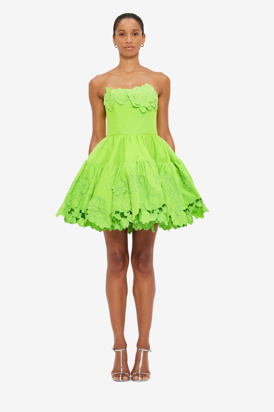 Exclusive Leo Lin Skye Appliqué Bustier Mini Dress in Lime