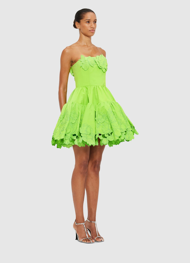 Exclusive Leo Lin Skye Appliqué Bustier Mini Dress in Lime