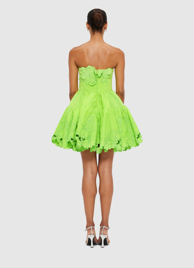 Exclusive Leo Lin Skye Appliqué Bustier Mini Dress in Lime