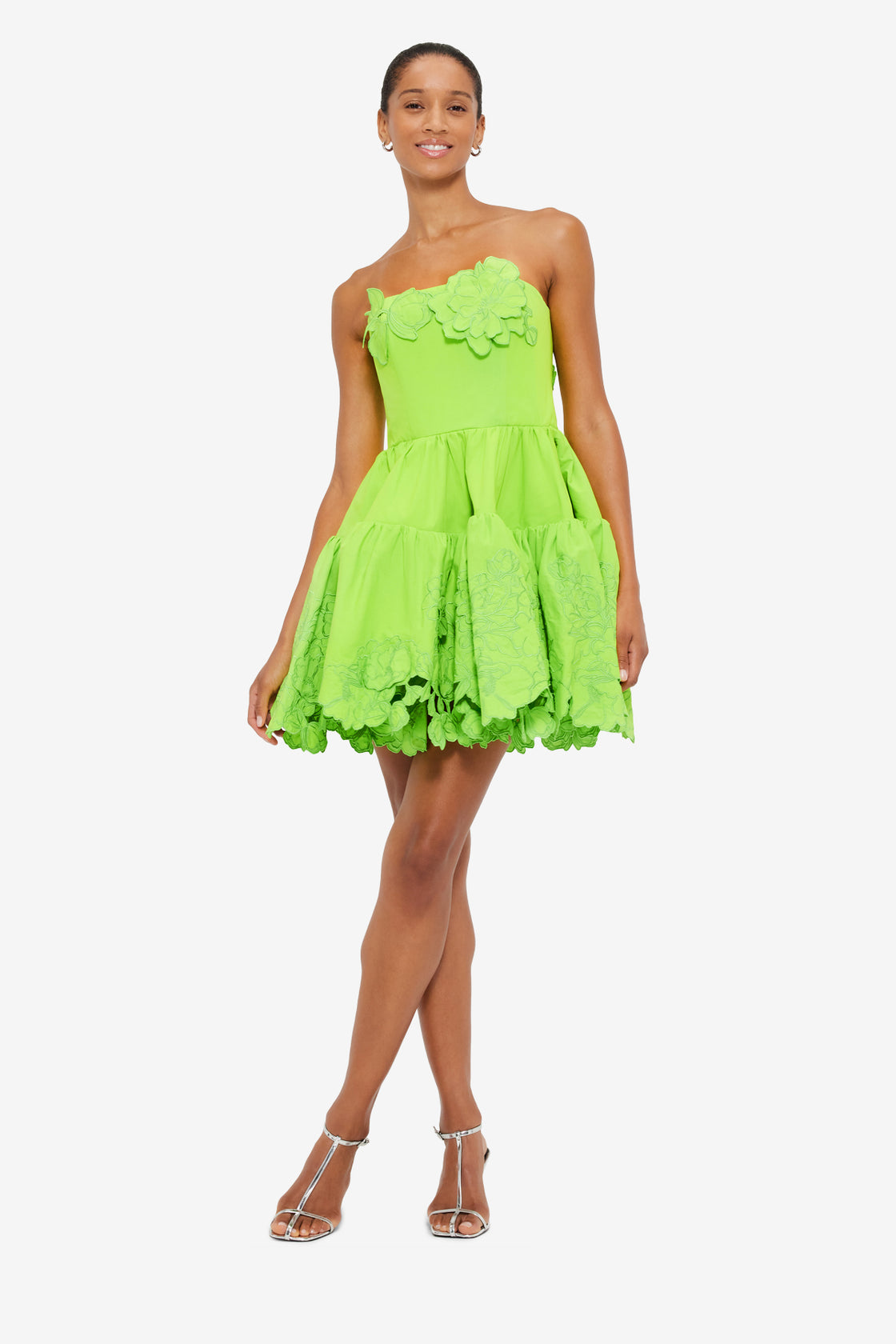 Exclusive Leo Lin Skye Appliqué Bustier Mini Dress in Lime