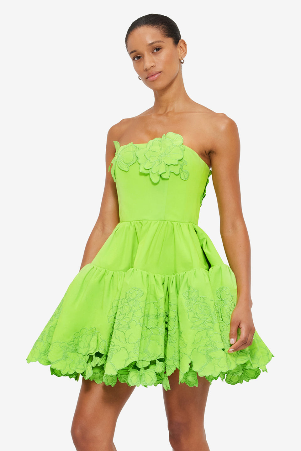 Exclusive Leo Lin Skye Appliqué Bustier Mini Dress in Lime
