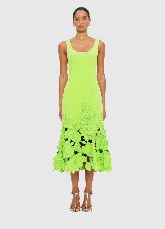 Exclusive Leo Lin Emily Appliqué Midi Dress in Lime