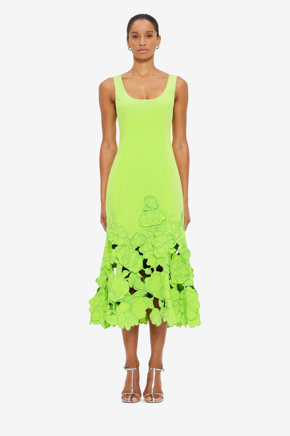 Exclusive Leo Lin Emily Appliqué Midi Dress in Lime