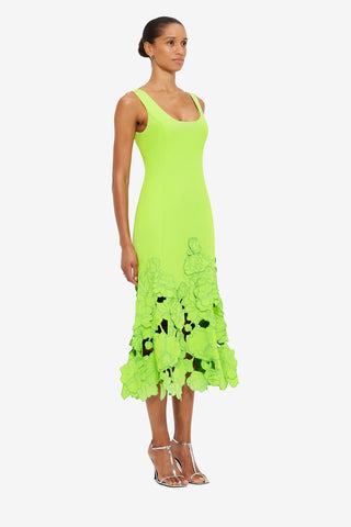 Exclusive Leo Lin Emily Appliqué Midi Dress in Lime