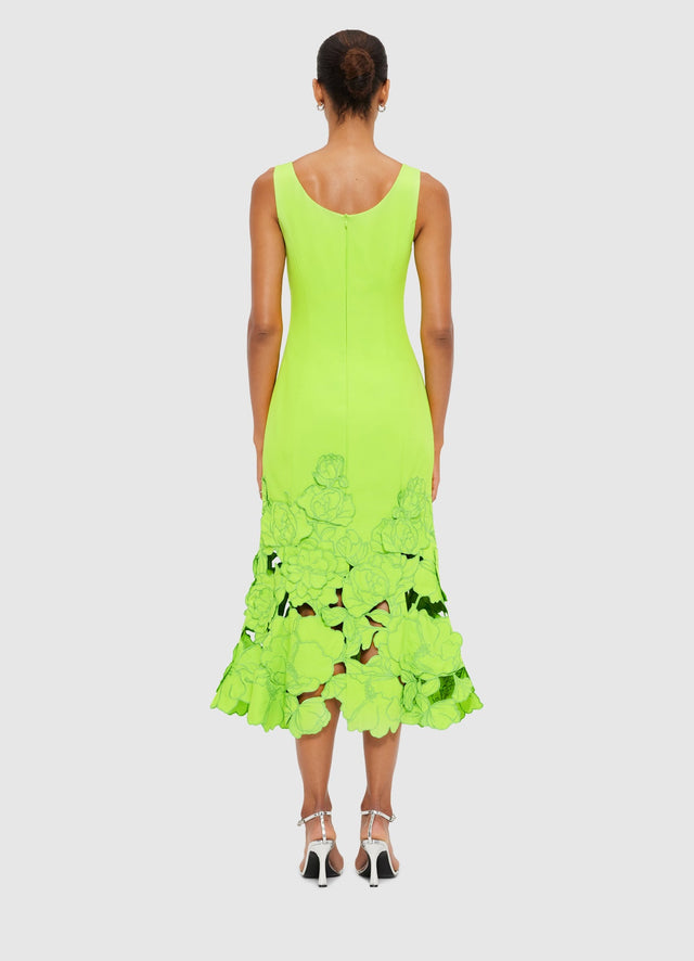 Exclusive Leo Lin Emily Appliqué Midi Dress in Lime