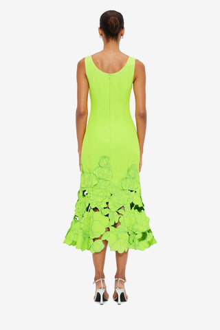 Exclusive Leo Lin Emily Appliqué Midi Dress in Lime