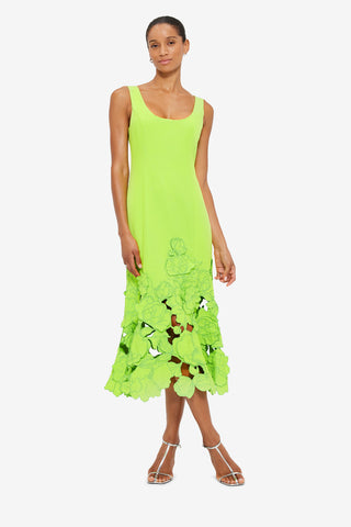 Exclusive Leo Lin Emily Appliqué Midi Dress in Lime
