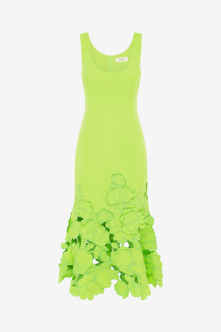 Exclusive Leo Lin Emily Appliqué Midi Dress in Lime