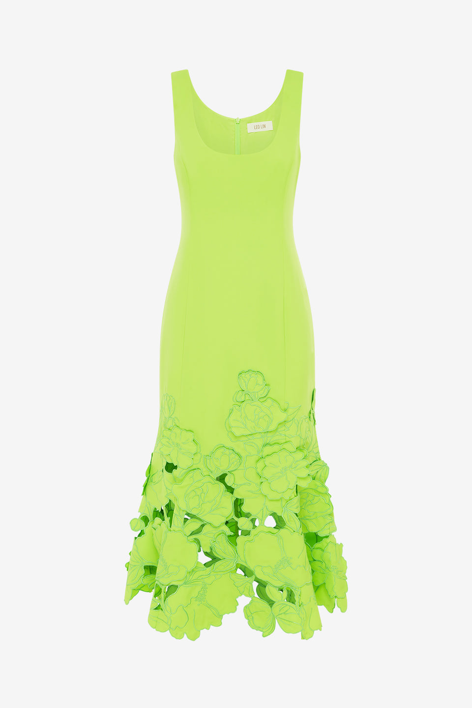 Exclusive Leo Lin Emily Appliqué Midi Dress in Lime