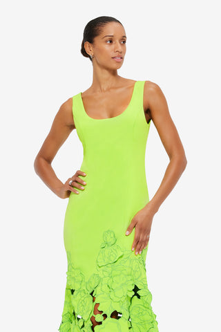 Exclusive Leo Lin Emily Appliqué Midi Dress in Lime