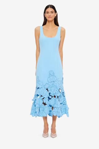 Exclusive Leo Lin Emily Appliqué Midi Dress in Cornflower Blue