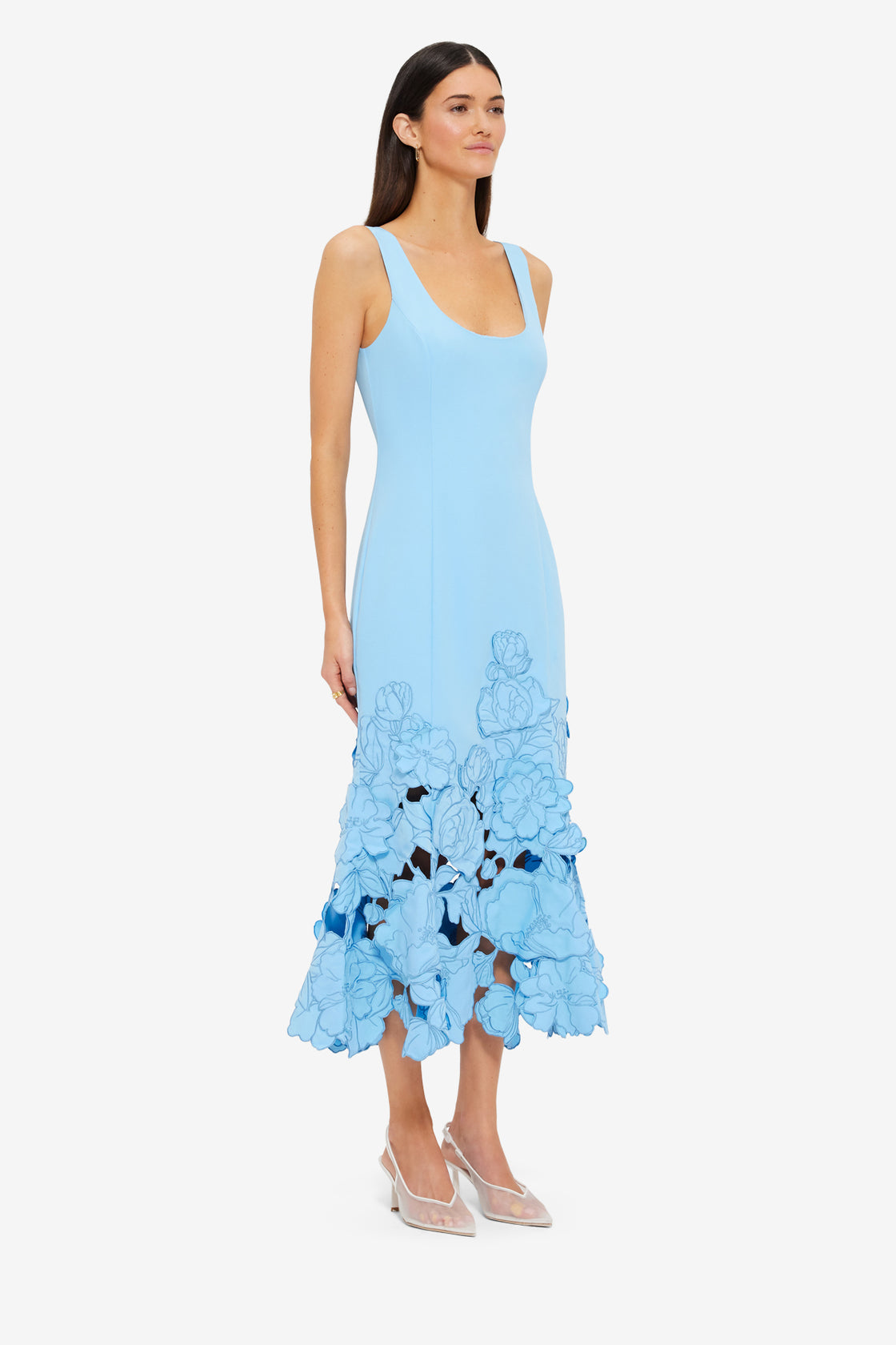 Exclusive Leo Lin Emily Appliqué Midi Dress in Cornflower Blue
