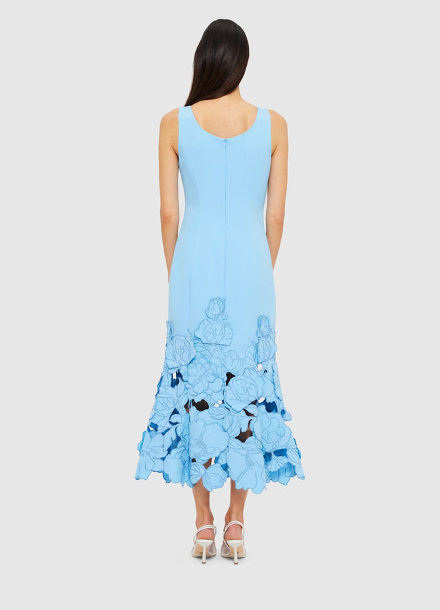 Exclusive Leo Lin Emily Appliqué Midi Dress in Cornflower Blue