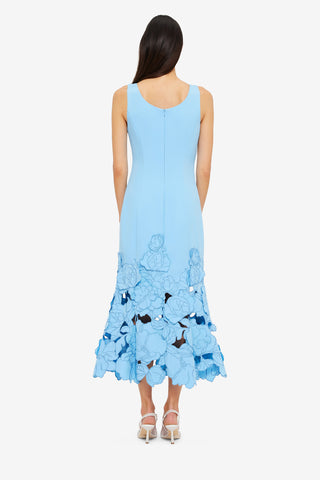 Exclusive Leo Lin Emily Appliqué Midi Dress in Cornflower Blue