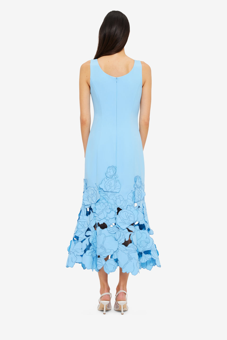Exclusive Leo Lin Emily Appliqué Midi Dress in Cornflower Blue