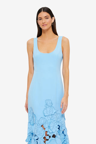 Exclusive Leo Lin Emily Appliqué Midi Dress in Cornflower Blue