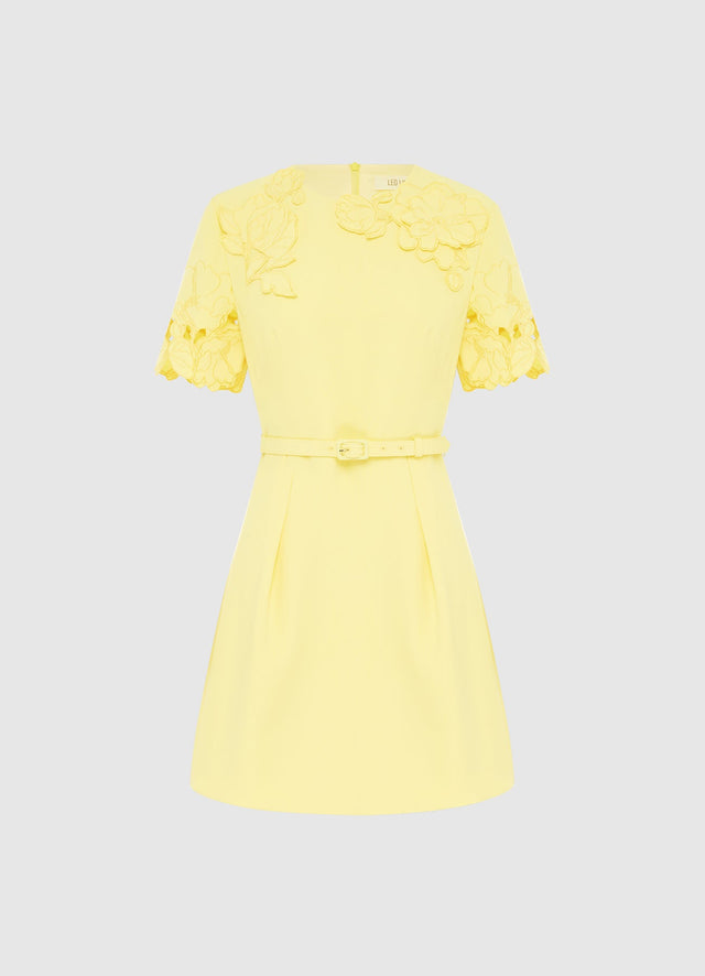 Exclusive Leo Lin Aurélie Appliqué Short Sleeve Mini Dress in Sorbet Yellow