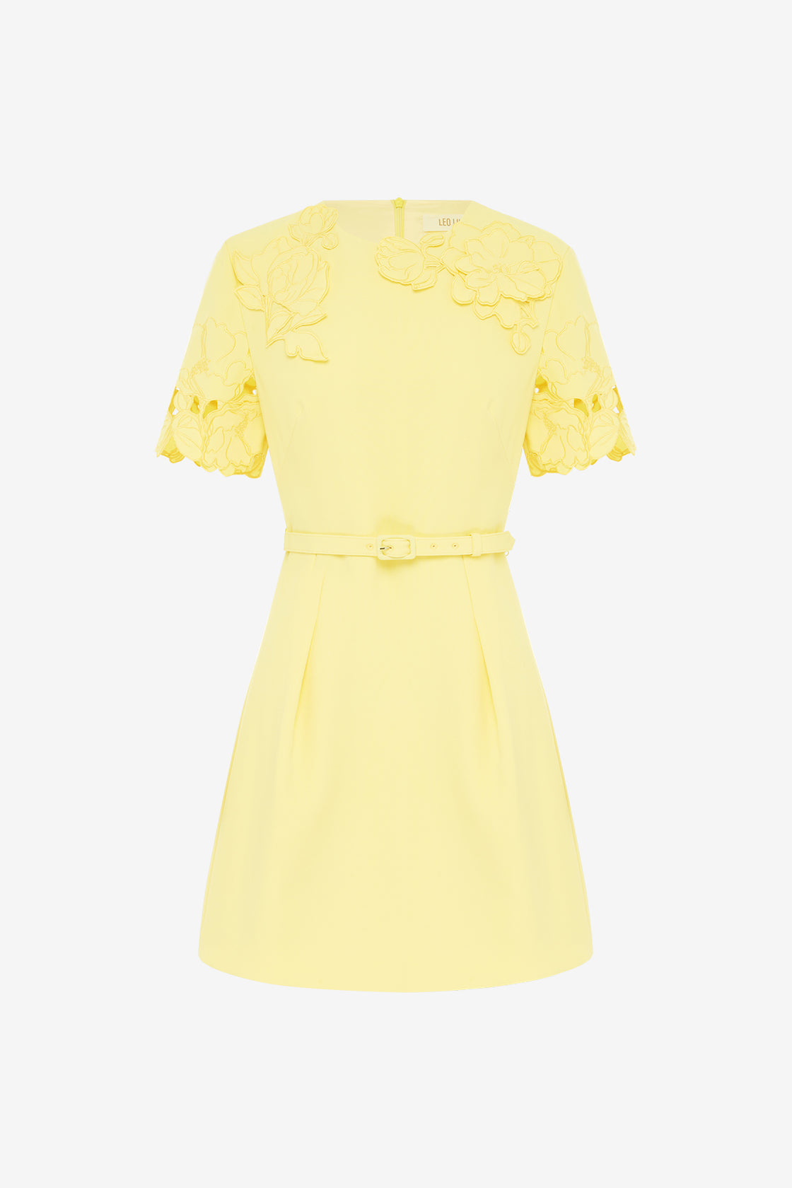 Exclusive LEO LIN Aurélie Appliqué Short Sleeve Mini Dress in Sorbet Yellow