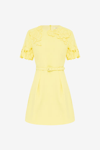 Exclusive LEO LIN Aurélie Appliqué Short Sleeve Mini Dress in Sorbet Yellow