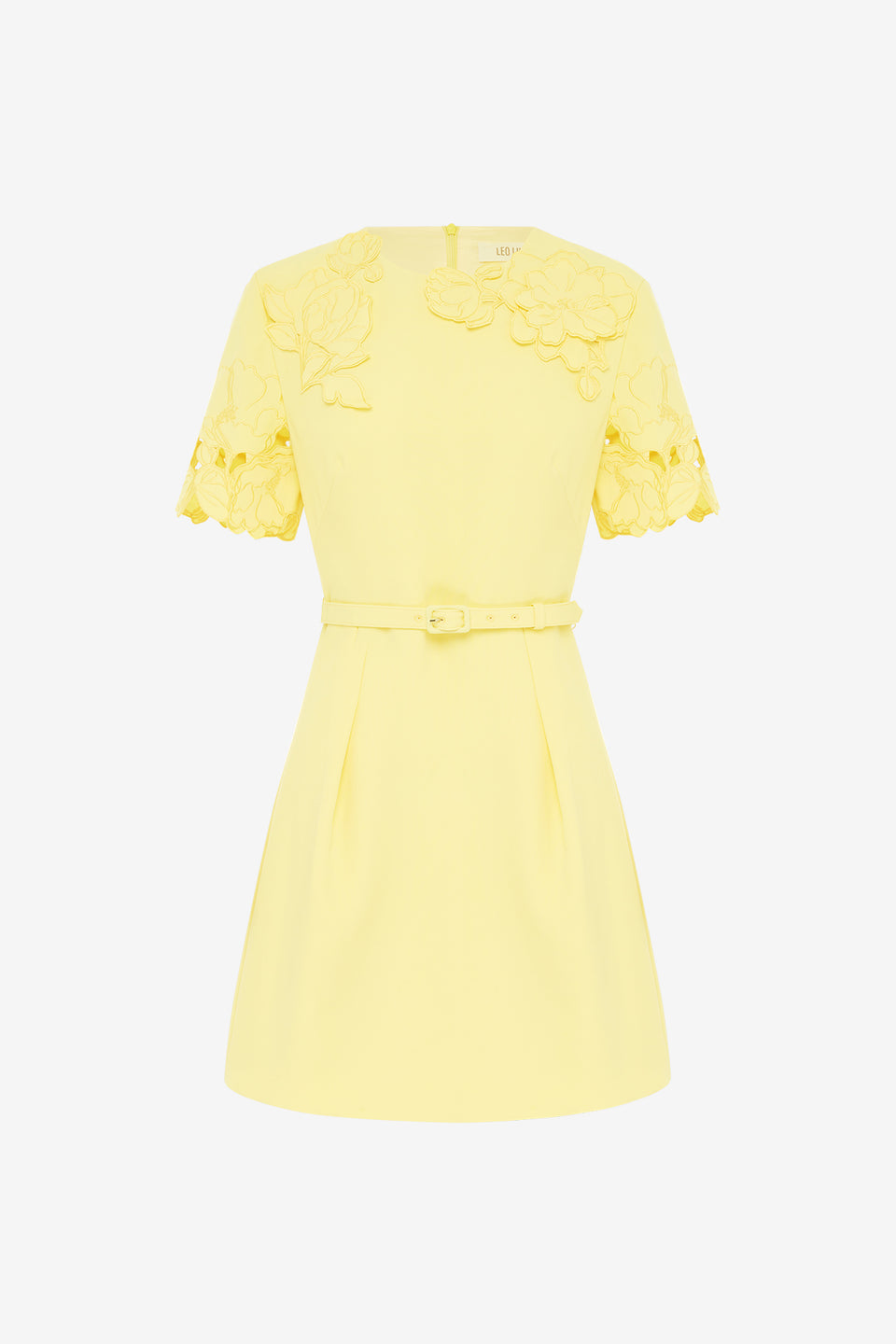 Exclusive LEO LIN Aurélie Appliqué Short Sleeve Mini Dress in Sorbet Yellow