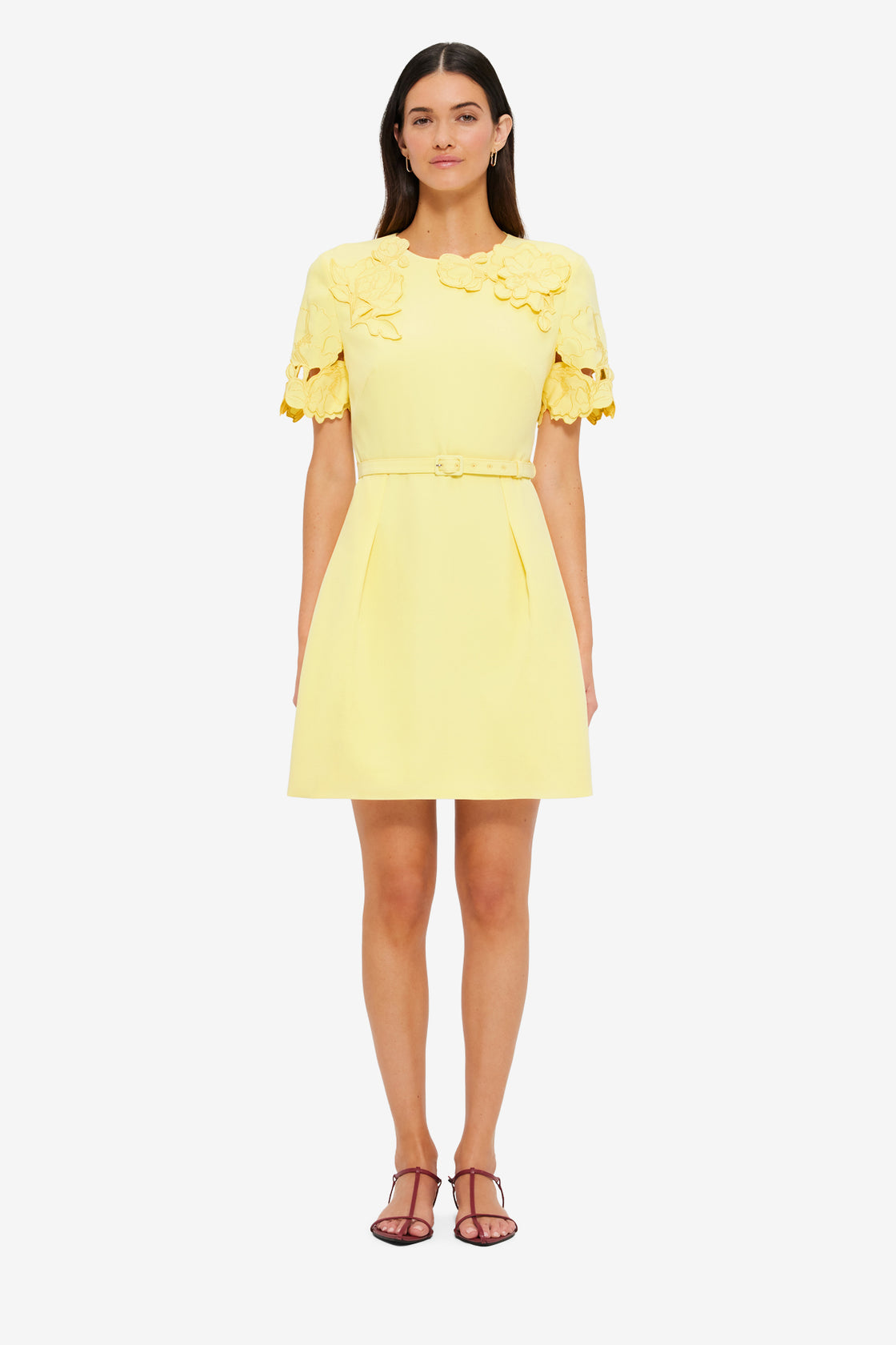 Exclusive LEO LIN Aurélie Appliqué Short Sleeve Mini Dress in Sorbet Yellow