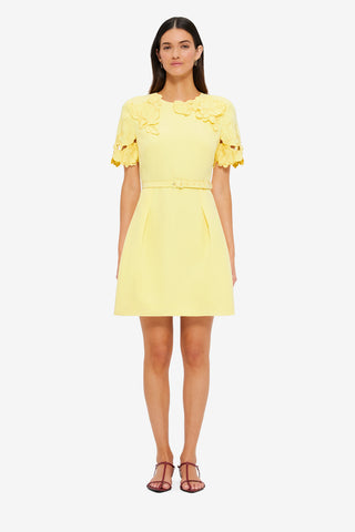 Exclusive LEO LIN Aurélie Appliqué Short Sleeve Mini Dress in Sorbet Yellow