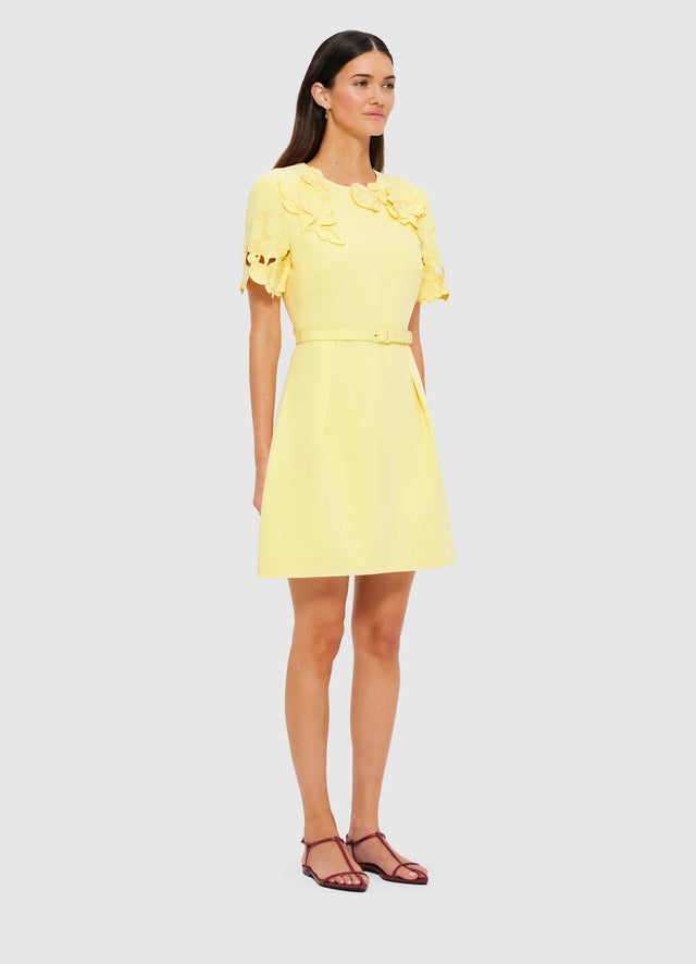 Exclusive Leo Lin Aurélie Appliqué Short Sleeve Mini Dress in Sorbet Yellow