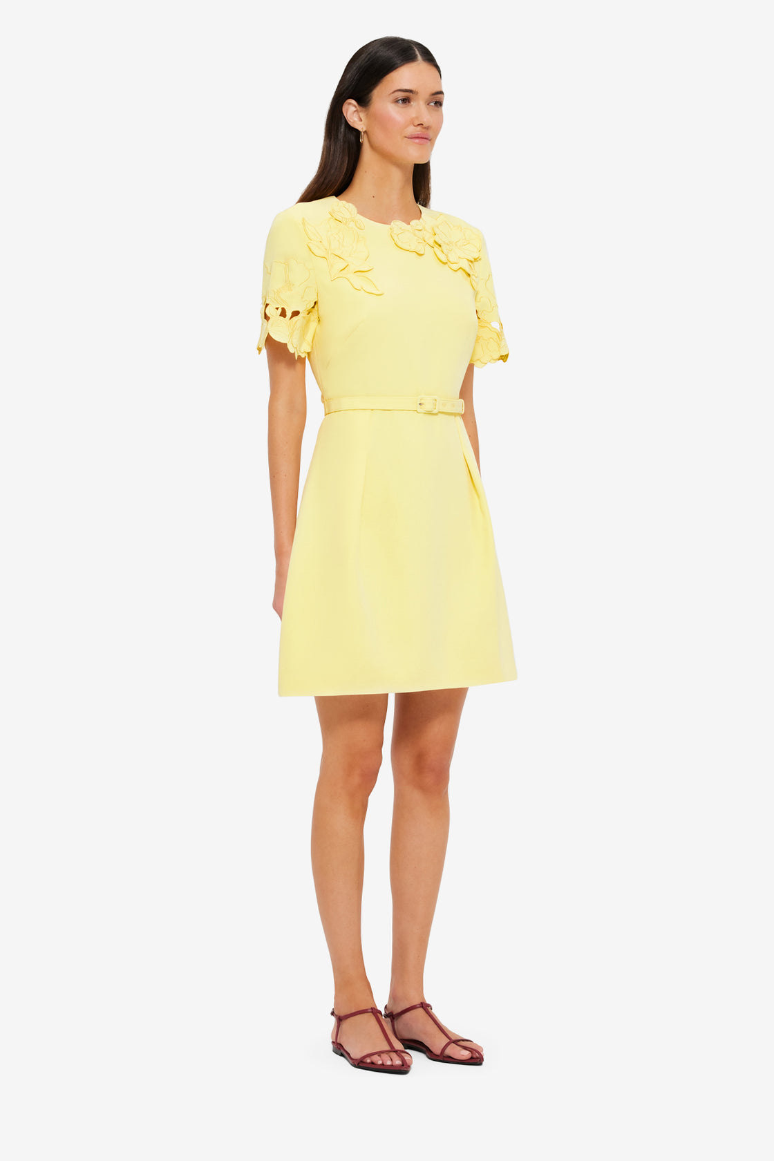 Exclusive LEO LIN Aurélie Appliqué Short Sleeve Mini Dress in Sorbet Yellow