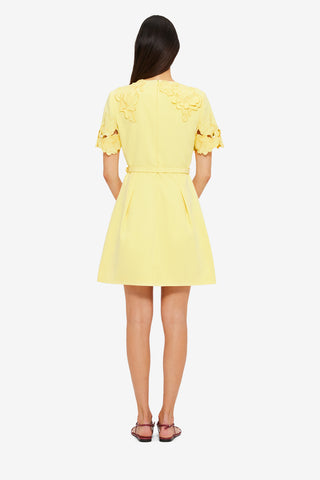 Exclusive LEO LIN Aurélie Appliqué Short Sleeve Mini Dress in Sorbet Yellow