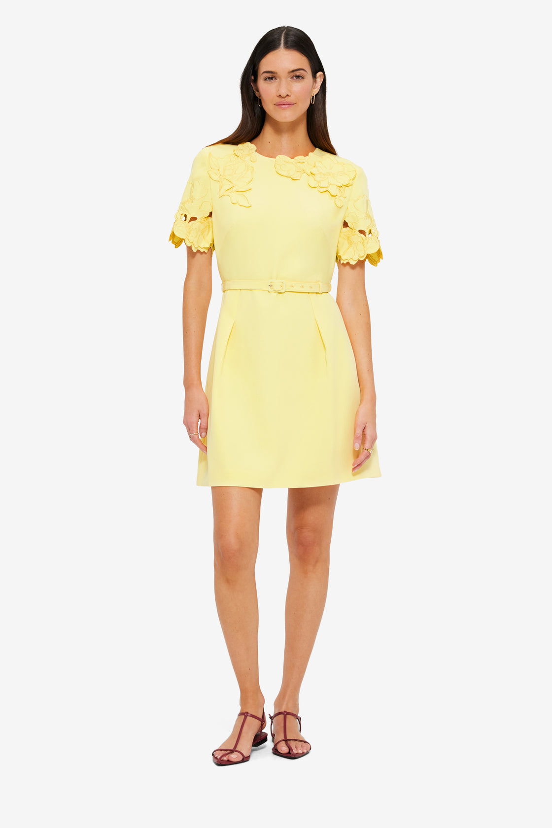 Exclusive LEO LIN Aurélie Appliqué Short Sleeve Mini Dress in Sorbet Yellow