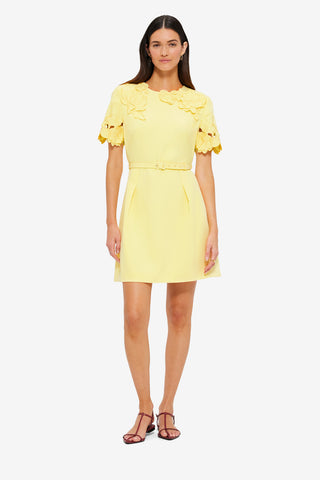 Exclusive LEO LIN Aurélie Appliqué Short Sleeve Mini Dress in Sorbet Yellow