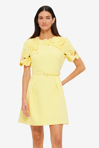 Exclusive LEO LIN Aurélie Appliqué Short Sleeve Mini Dress in Sorbet Yellow
