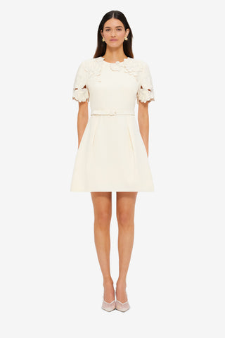 Exclusive LEO LIN Aurélie Appliqué Short Sleeve Mini Dress in Cream