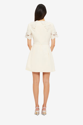 Exclusive LEO LIN Aurélie Appliqué Short Sleeve Mini Dress in Cream