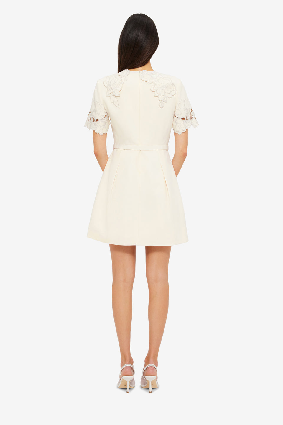Exclusive LEO LIN Aurélie Appliqué Short Sleeve Mini Dress in Cream