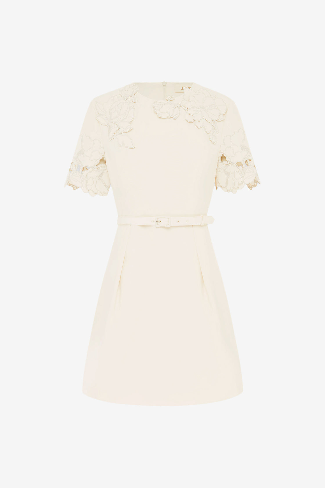 Exclusive LEO LIN Aurélie Appliqué Short Sleeve Mini Dress in Cream
