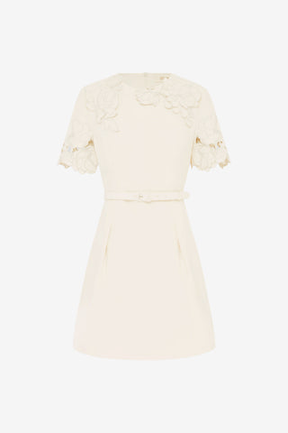 Exclusive LEO LIN Aurélie Appliqué Short Sleeve Mini Dress in Cream